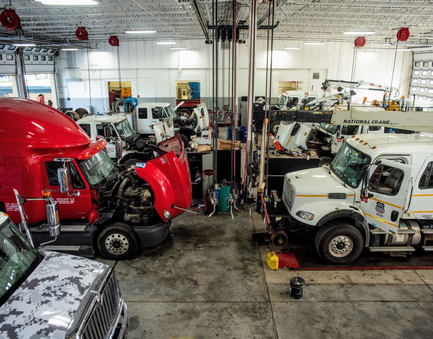 Commercial fleet maintenance shop with service bays